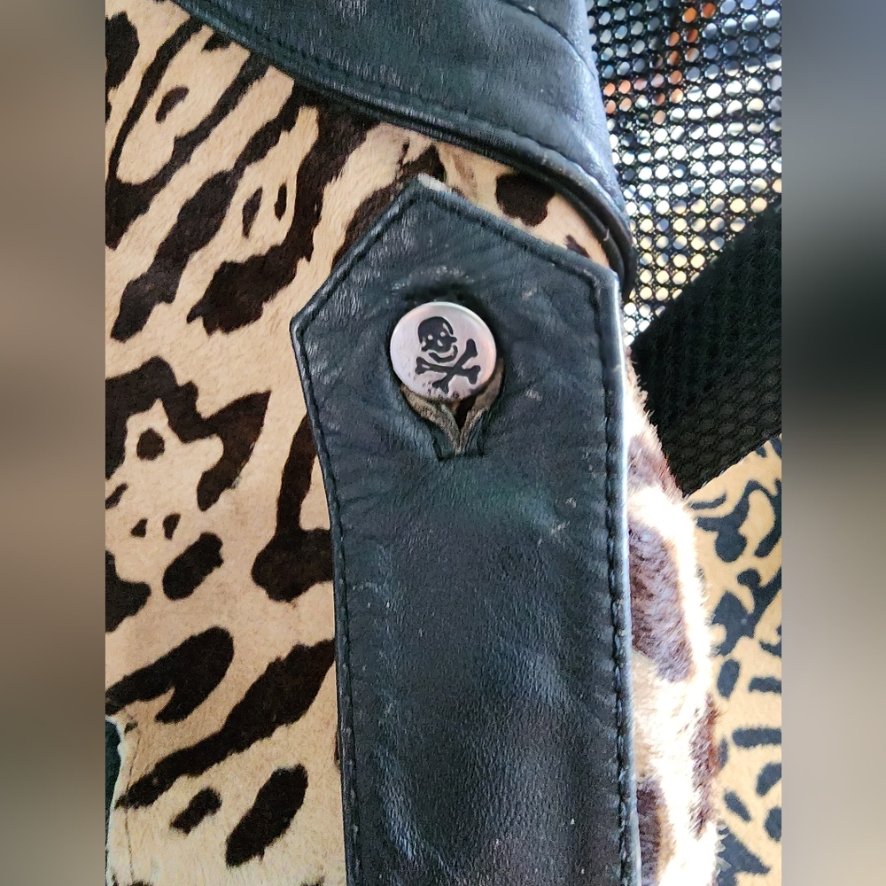 Black and Brown Calfskin & Leather Fringe Jacket With Skeleton Button Details - Picture 3 of 5